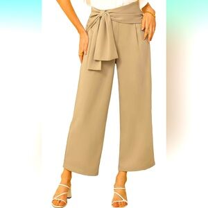 NWT High Waisted Dress Pants Wide Leg Palazzo Dressy Trousers Tie Front Business